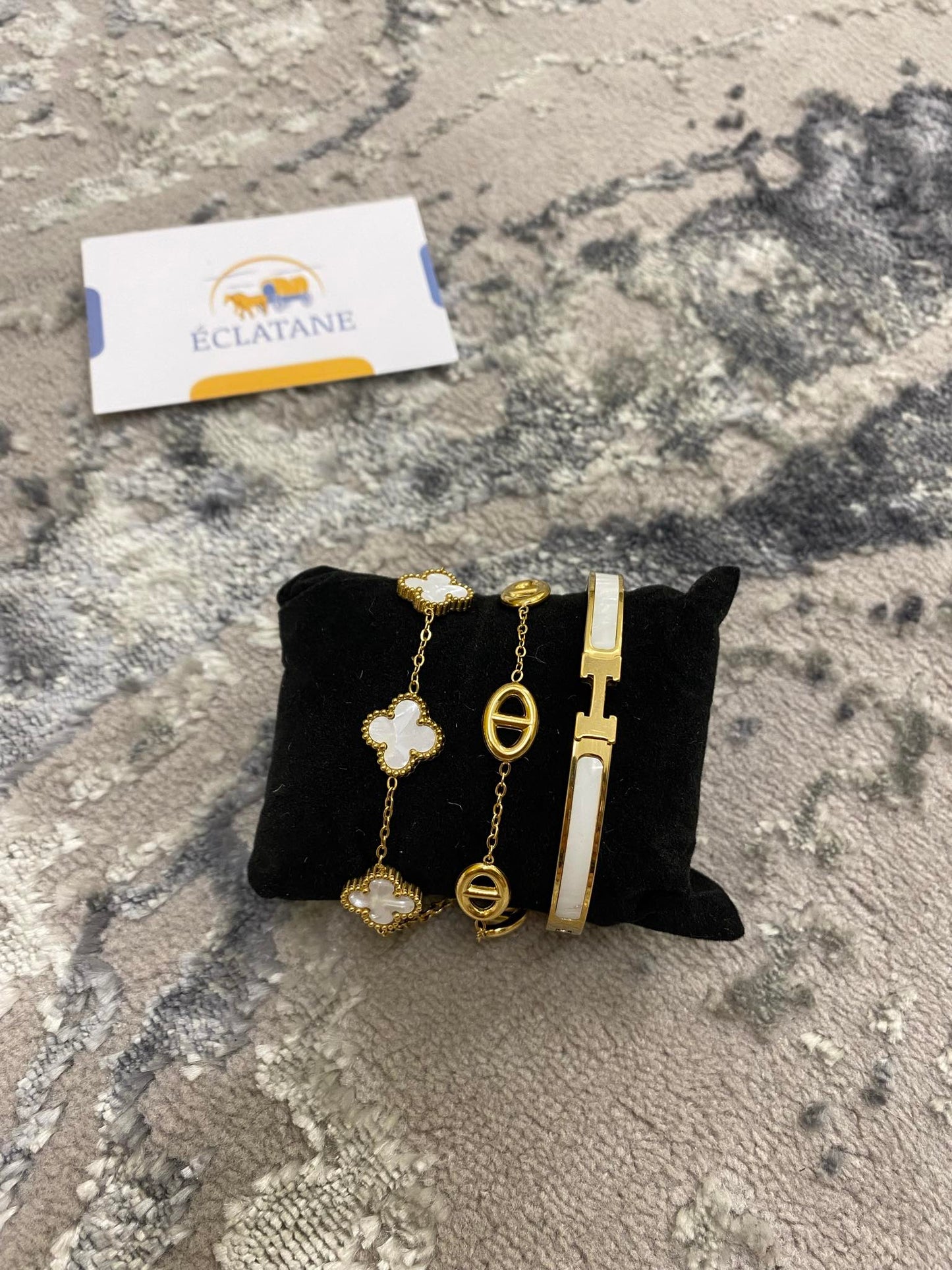 Plated Gold & White Bundle | Clover, CD & H Bracelet