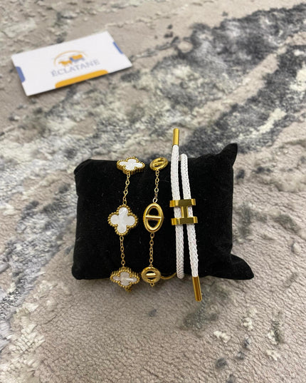 Plated Gold & White Bundle | H Rope Bracelet, CD, Clover Bracelet