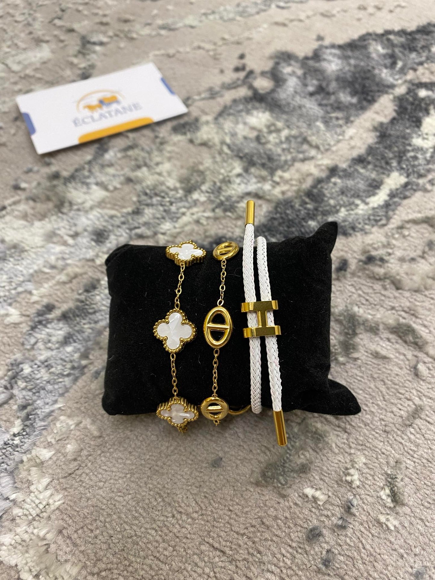 Plated Gold & White Bundle | H Rope Bracelet, CD, Clover Bracelet