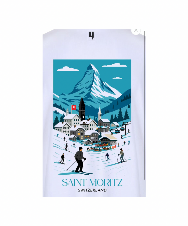 White & Blue St Moritz Ski T-Shirt