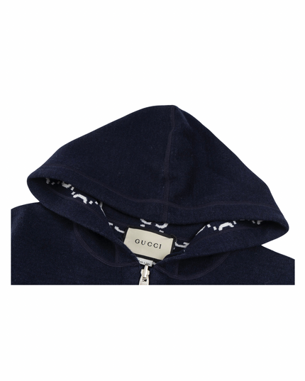 Navy Wool Jacquard GG Full Zip Hoodie