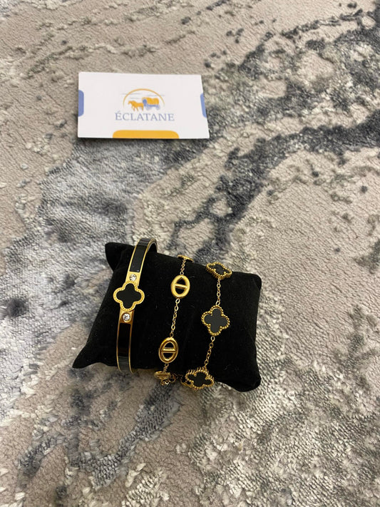 Plated Black Bundle | H Rope Bracelet, CD, Clover Bracelet