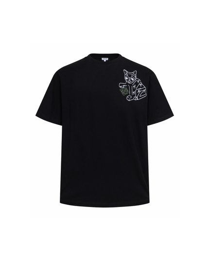 Black Anagram Lucky Cat Embroidery T-Shirt