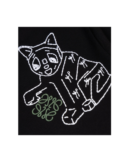 Black Anagram Lucky Cat Embroidery T-Shirt