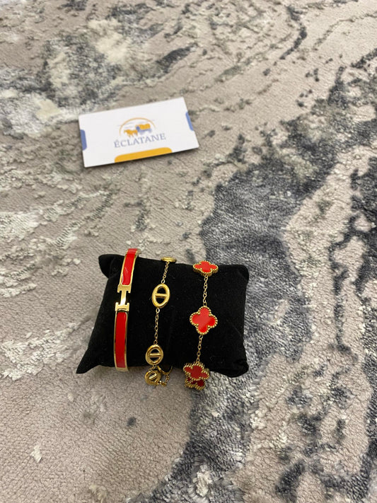 Plated Gold & Red Bundle | H Bracelet, CD, Clover Bracelet