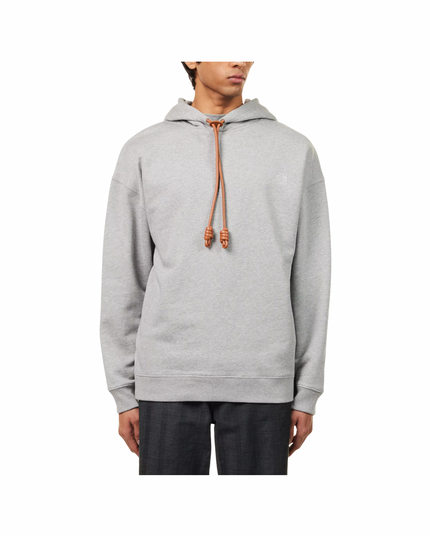 Grey Leather Drawstring Relaxed Jersey Hoodie