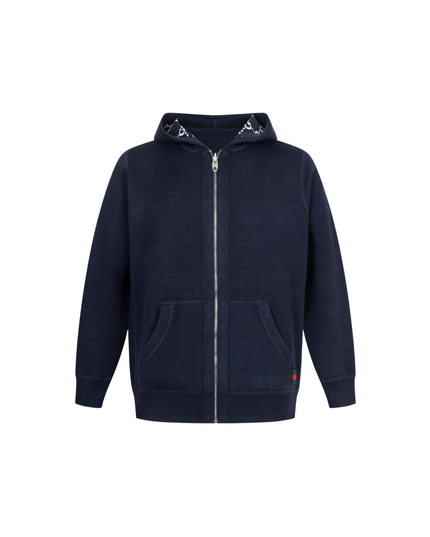 Navy Wool Jacquard GG Full Zip Hoodie