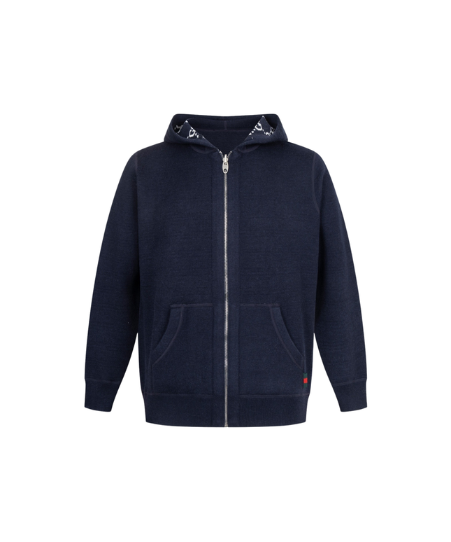 Navy Wool Jacquard GG Full Zip Hoodie
