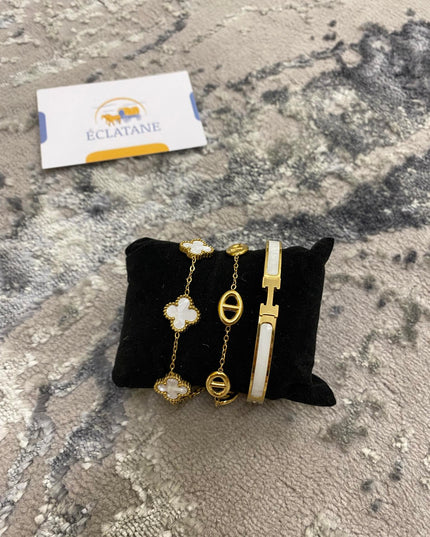 Plated Gold & White Bundle | Clover, CD & H Bracelet