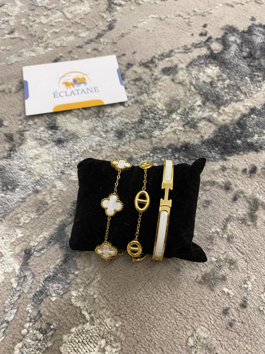 Plated Gold & White Bundle | Clover, CD & H Bracelet