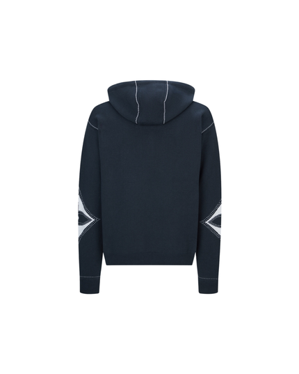 Navy Graphic Intarsia Zipped Cotton Hoodie