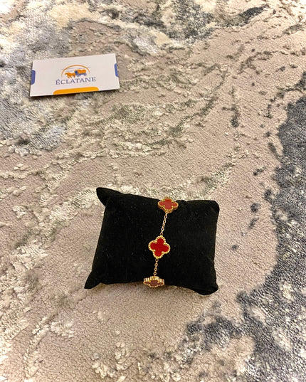 Gold & Dark Red Plated| Clover Bracelet