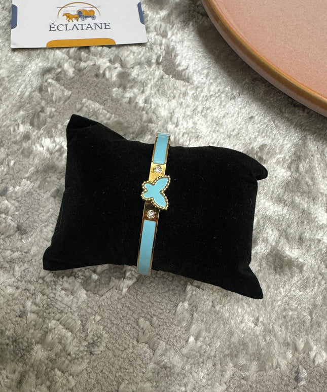 Gold & Light Blue Plated | Butterfly Clasp Bracelet