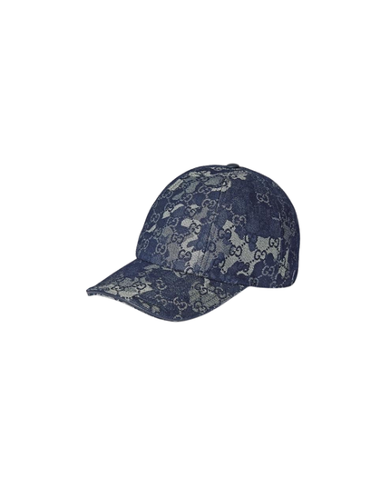 GG Denim Baseball Hat with Web in Blue