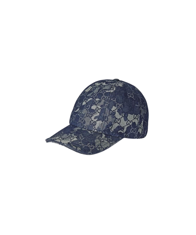 GG Denim Baseball Hat with Web in Blue